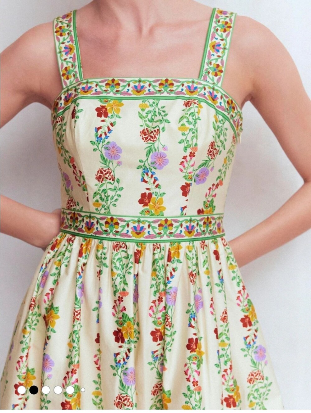 Boden Cream Floral Square-Neck Midi Dress - Picture 2 of 9